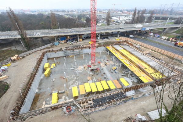 Beustelle des Speicherbeckens aus der Vogelperspektive