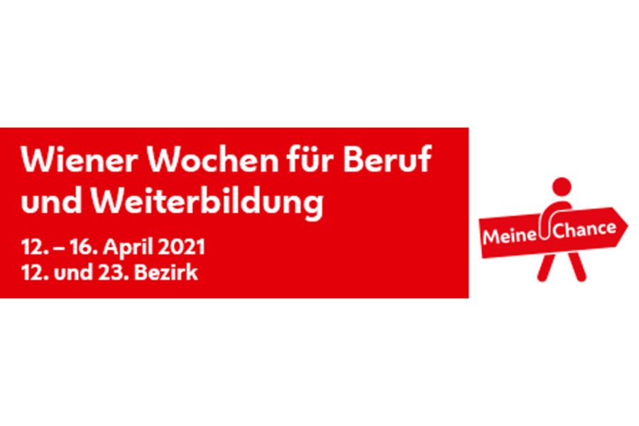 Rotes WAFF Banner auf weißem Hintergrund mit weißer Schrift im roten Bereich: Wiener Wochen für Beruf und Weiterbildung