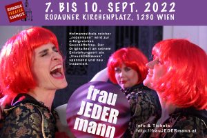 Flyer mit Infos über das Stück frauJEDERmann